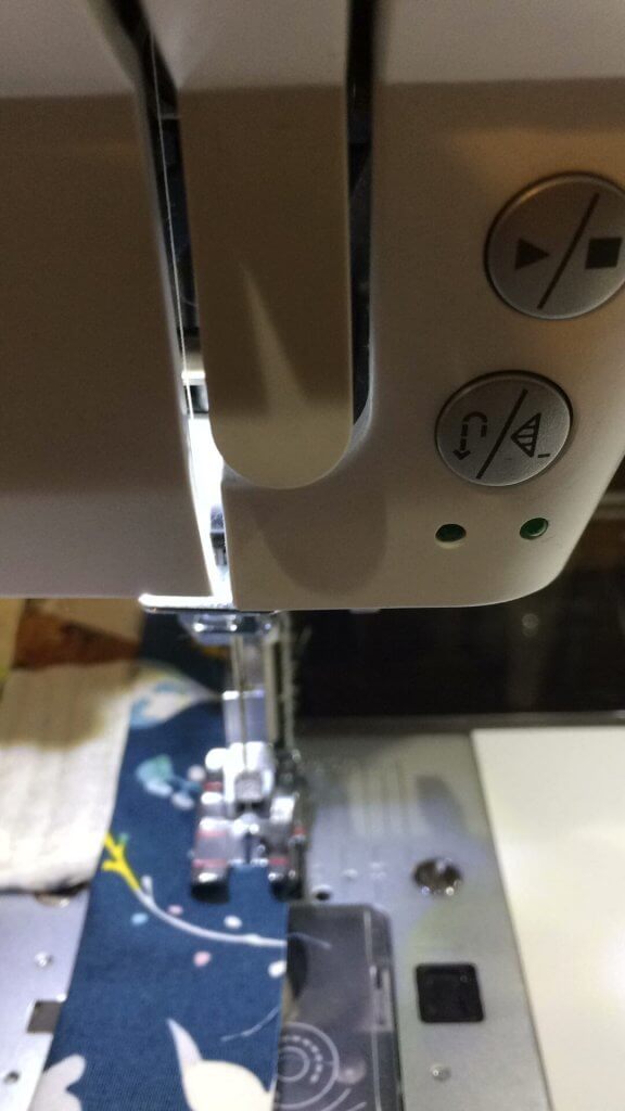 Begin at second pin, and sew using a 1/4" seam. 