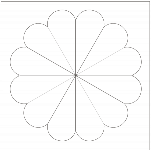 outlined illustration of petal dresden quilt block