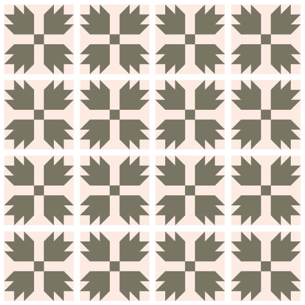 Illustration of a Grouping of Bear Paw Quilt Blocks with Sashing