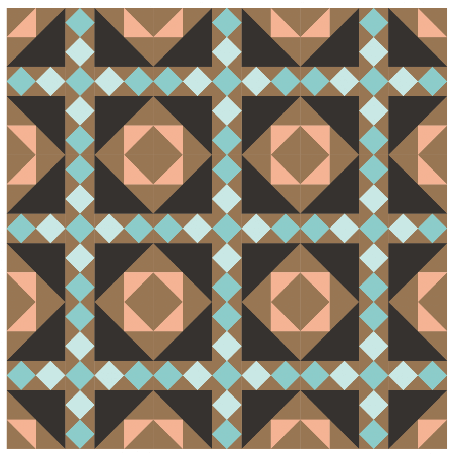 Illustration of a grouping of bird's nest quilt blocks