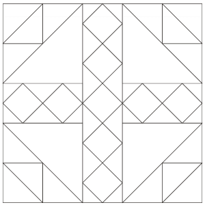 Outlined illustration of the bird's nest quilt block