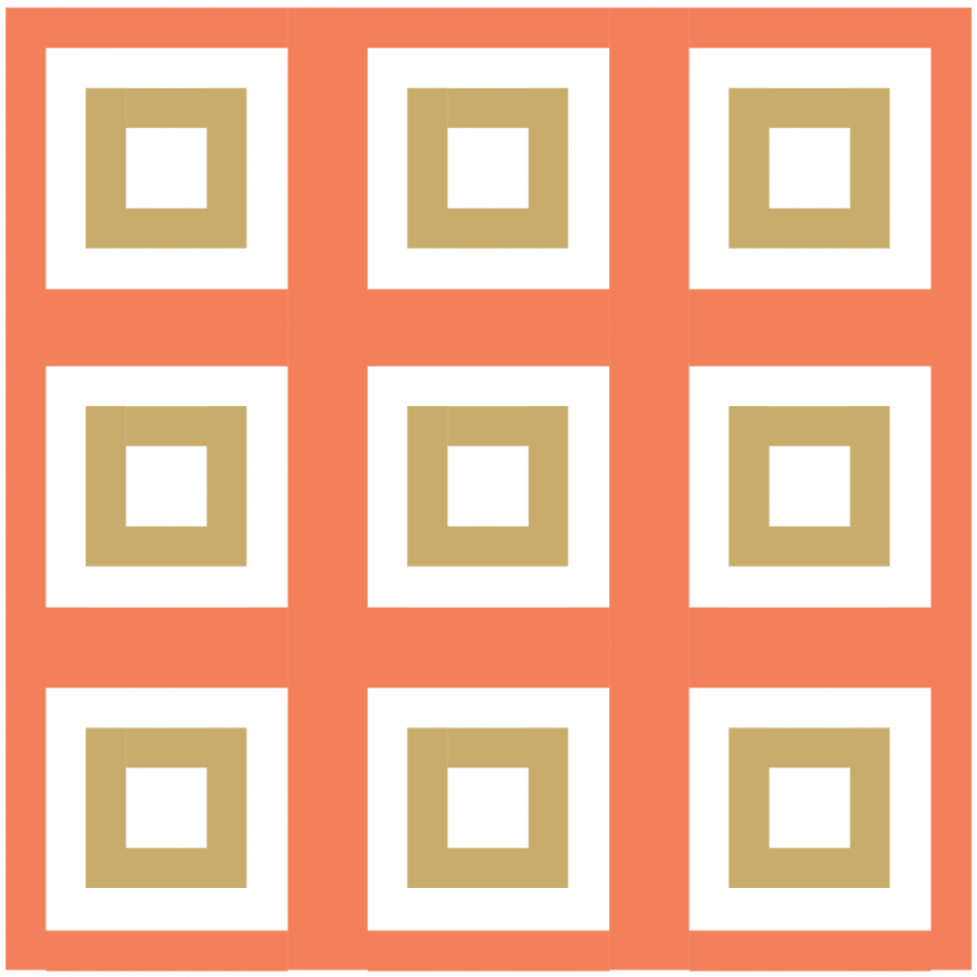 Illustration of a group of identical Cabin in the Cotton quilt blocks