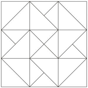 Outlined illustration of card trick quilt block