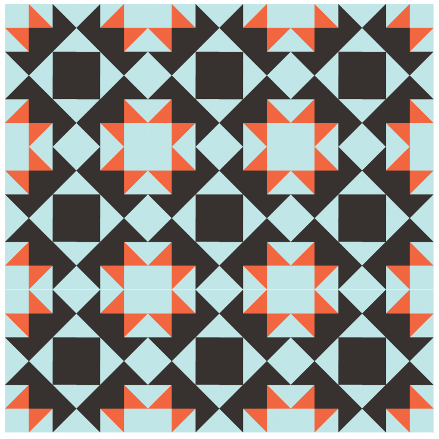 Illustration of Grouping of 36 Darting Bird Quilt Blocks