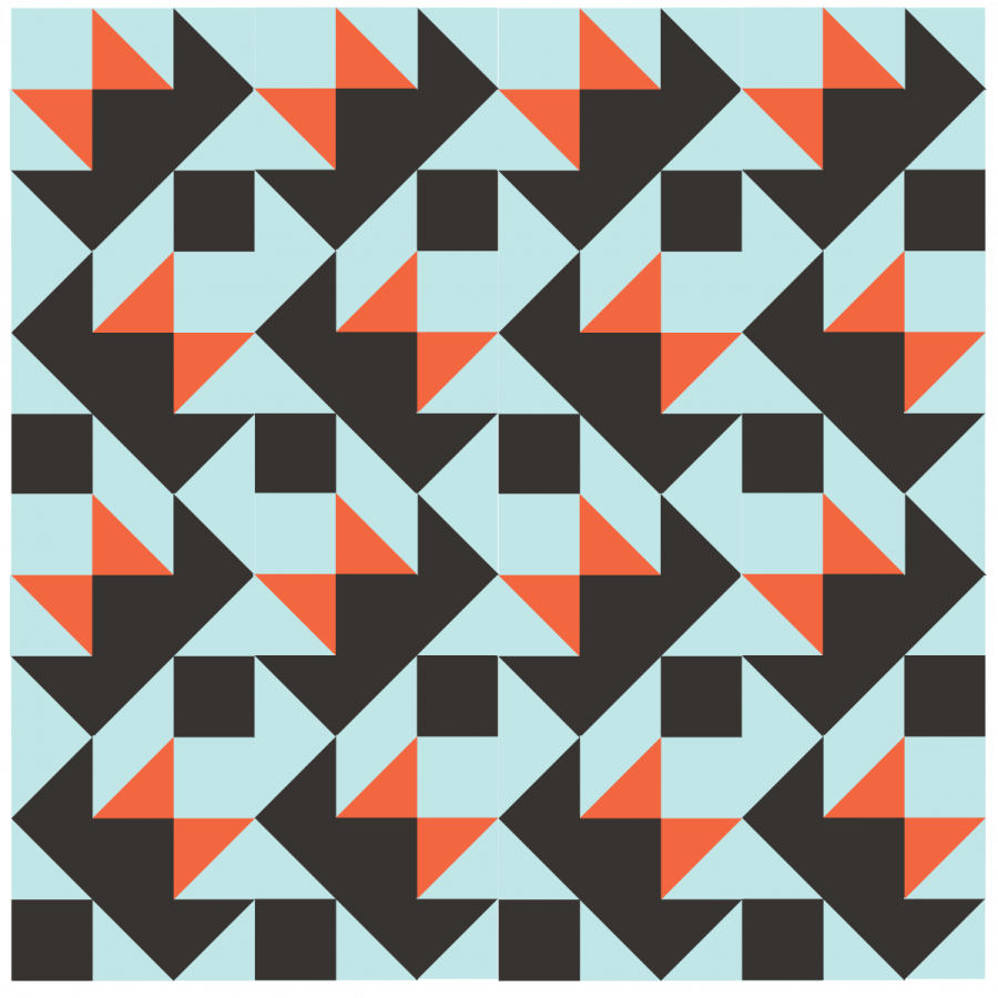 Illustration of Darting Bird Quilt Blocks arranged with each row going in alternate directions