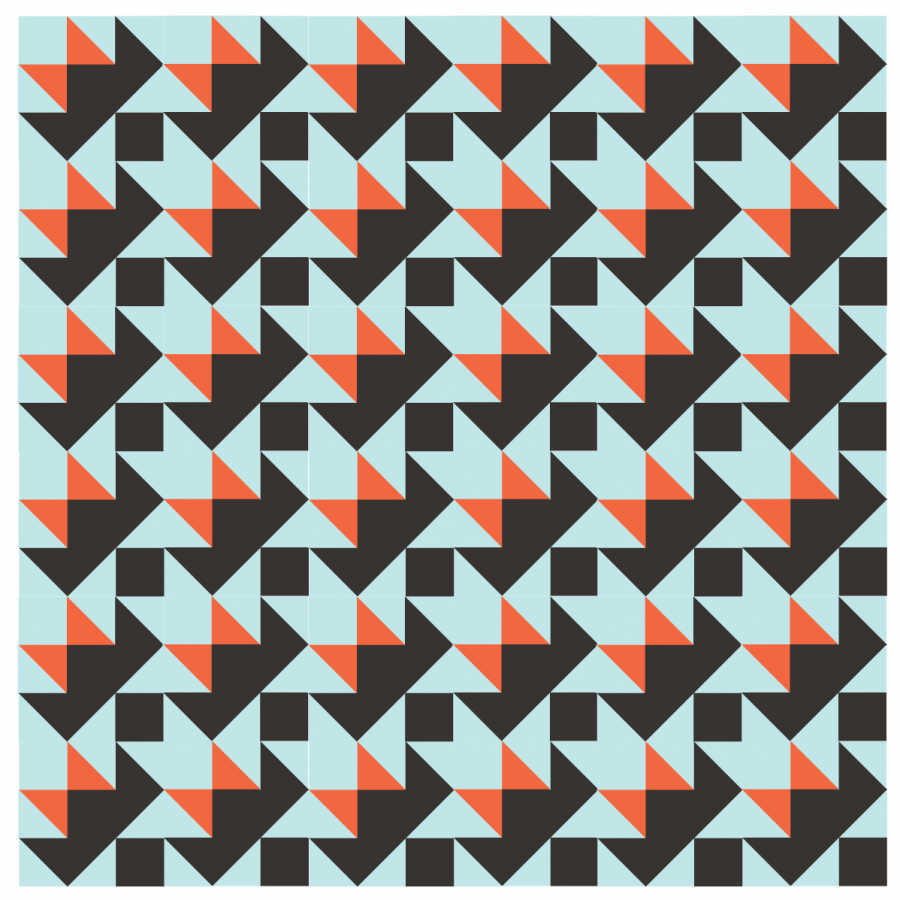 Illustration of Darting Bird Quilt Blocks arranged in Straight sets