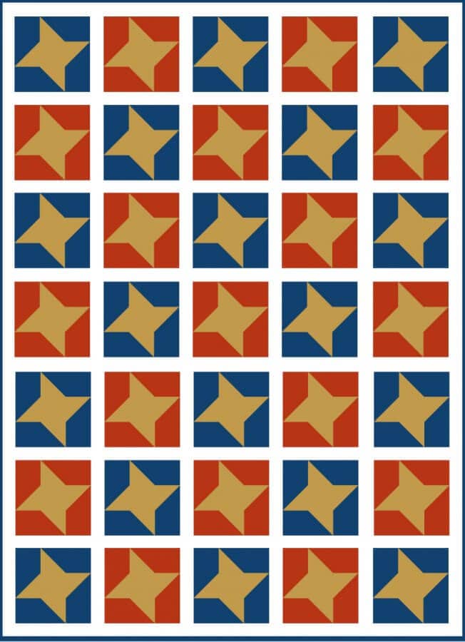 An illustration of A Patriotic Quilt Design using Friendship Star Block