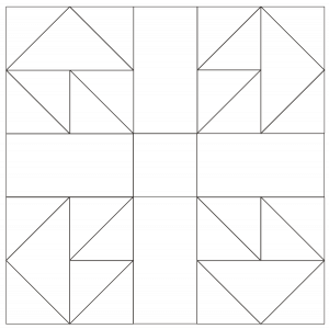 outlined illustration of jack in the box quilt block