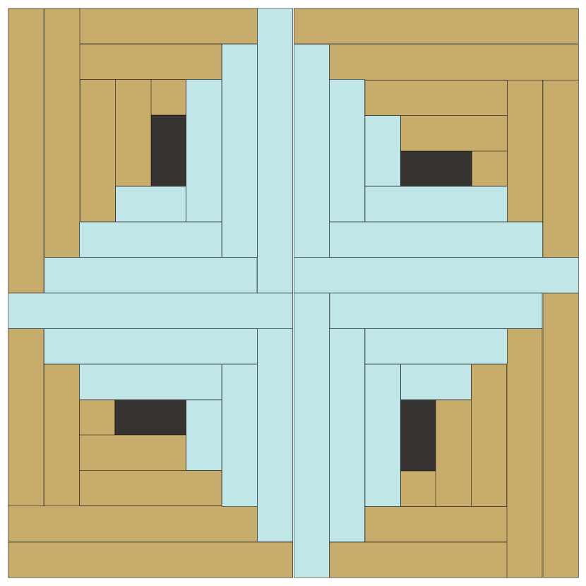 Image of Grouping of four Rectangular Log Cabin Quilt Blocks