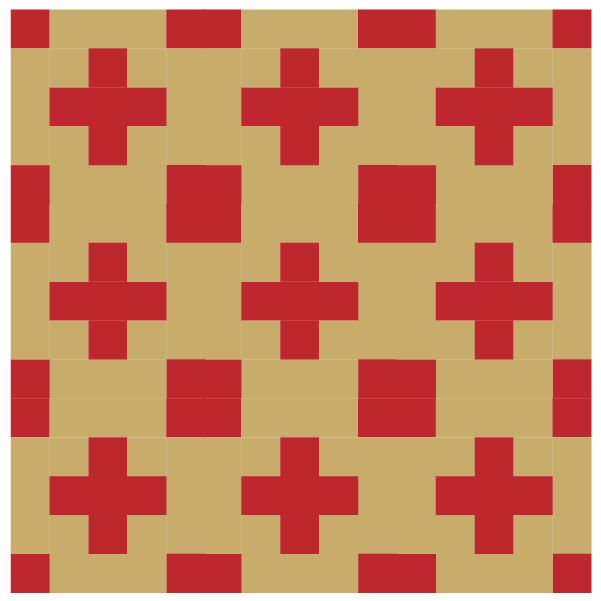 illustration of a group of square red cross quilt blocks in a quilt layout