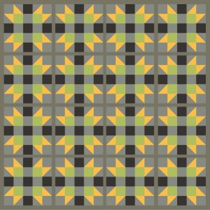 Illustration of A grouping of Four X Star Quilt Blocks with Gray sashing