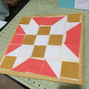 Photo of Pieces arranged for Farmer's Daughter Quilt Block Pattern