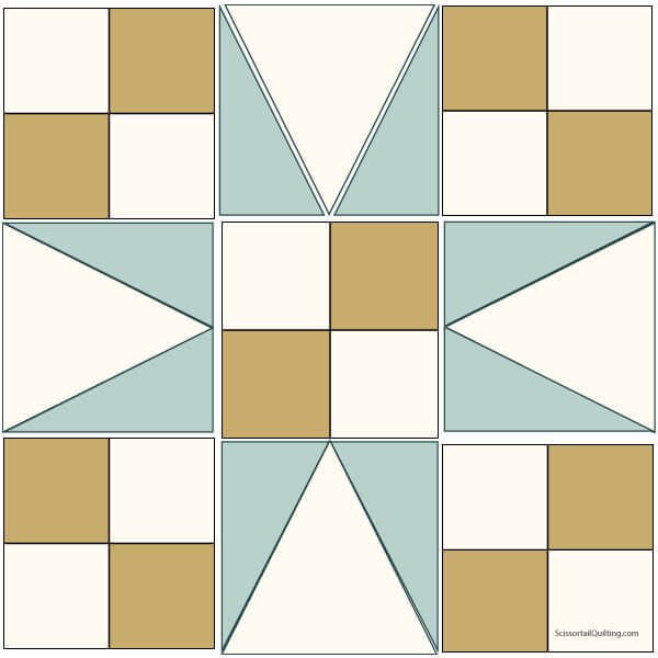 Illustration of the Exploded version of 54-40 or Fight Quilt Block