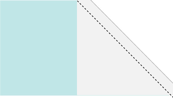 Illustration of step 2 making Candy Stripe quilt block units showing how unit is trimmed.