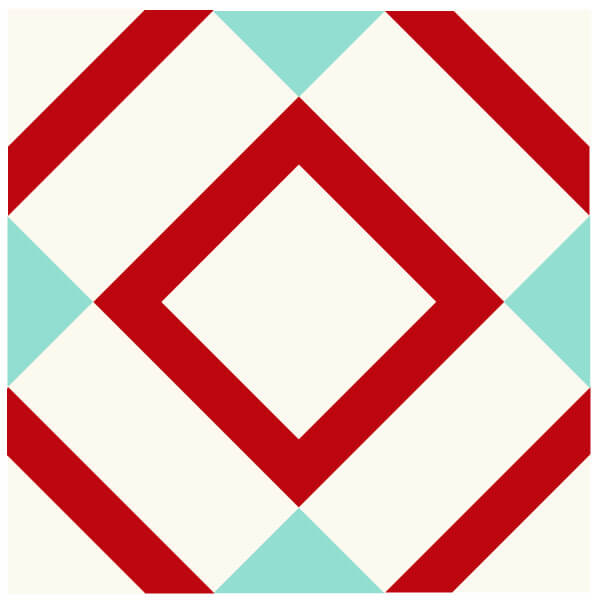 Illustration of Mingle Quilt Block in Red and Aqua