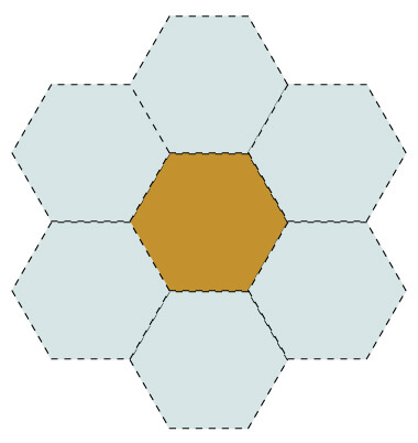 Image of a hexie flower, showing that all sides of all shapes fit together snugly