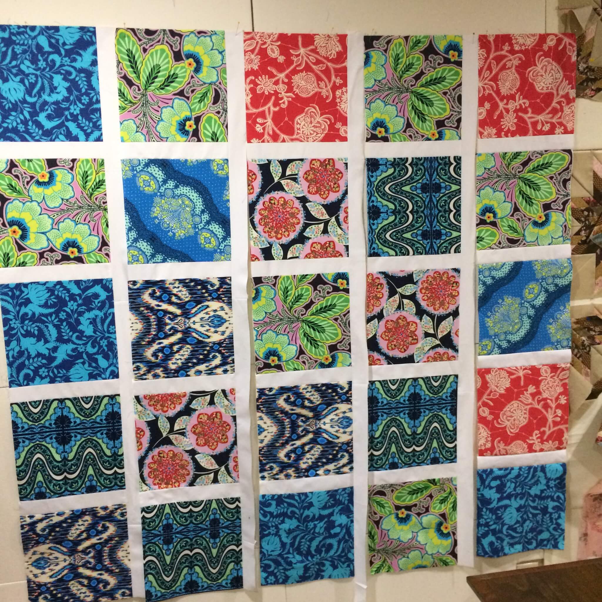 Quilt with large blocks on the design wall