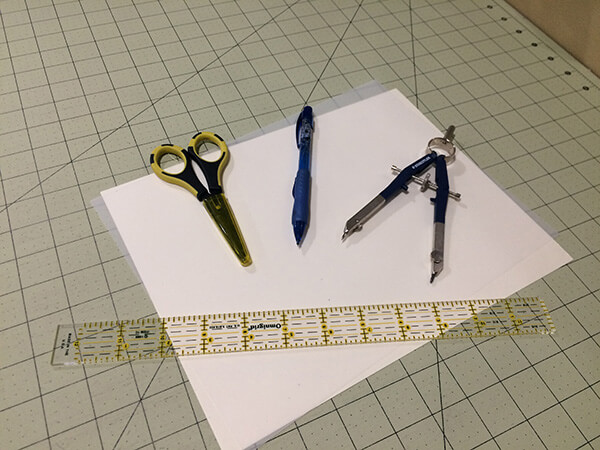 photo of the Tools needed to draft an Apple Core Quilt Template