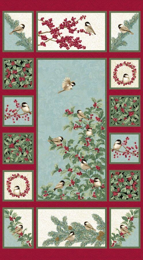 Photo of Panel from Chickadees & Berries fabric collection by Jackie Robinson for Benartex