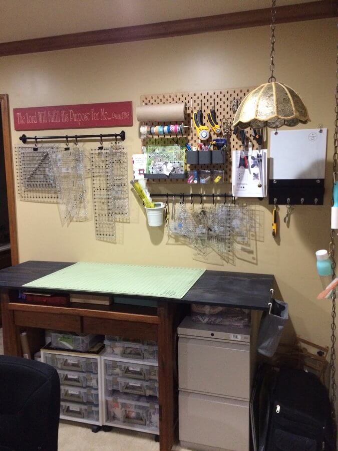 Photo of a cutting table in sewing room with no clutter