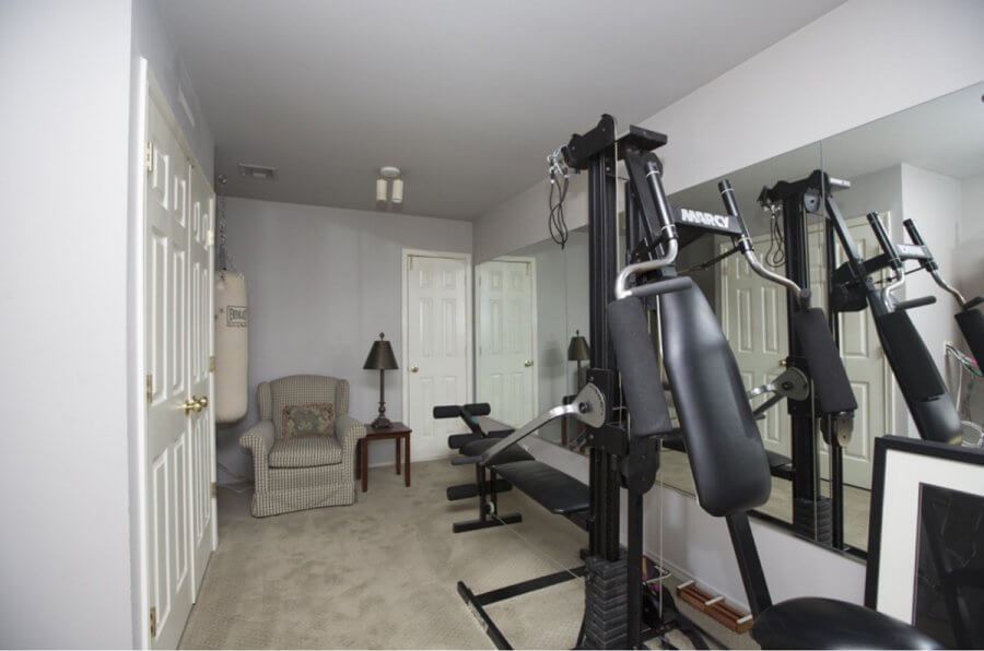 Photo of an exercise room that was later converted into a sewing room