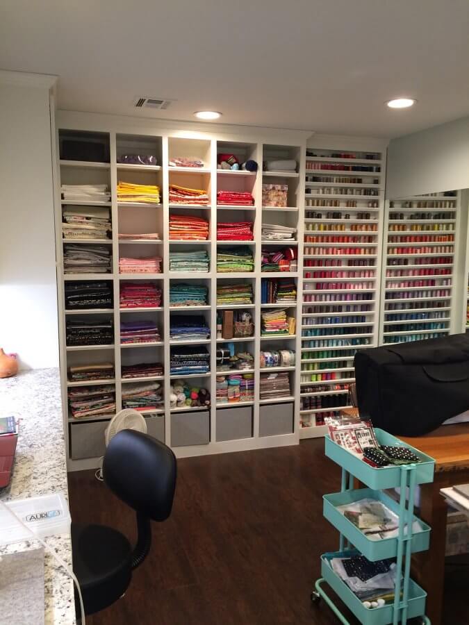 Photo of fabric storage area in sewing room