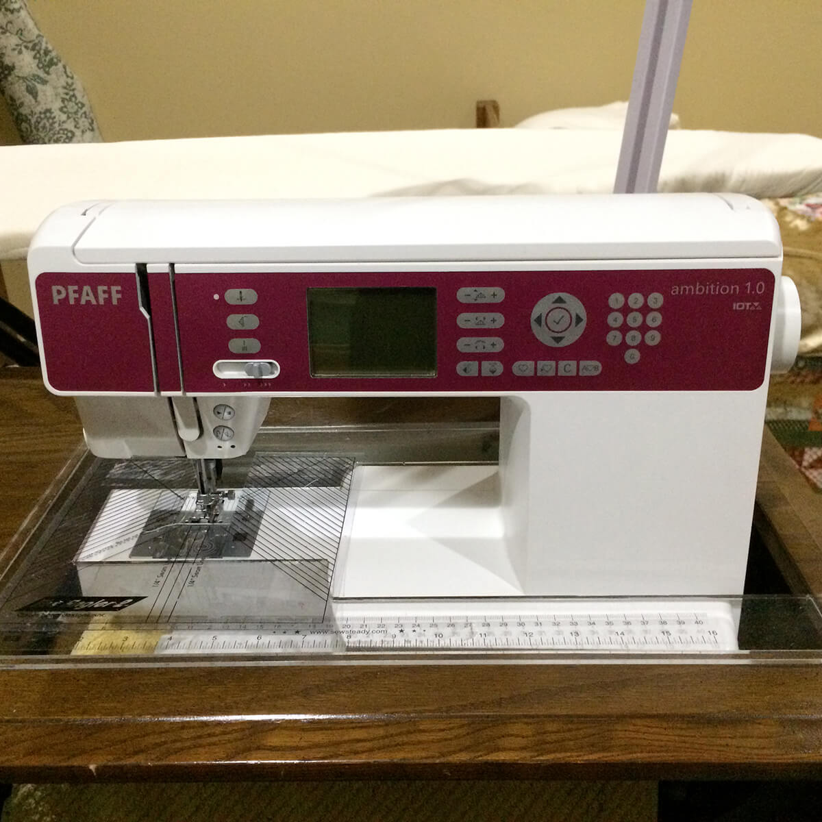 Photo of a domestic sewing machine