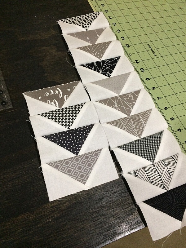 photo of small rows of flying geese quilt block units