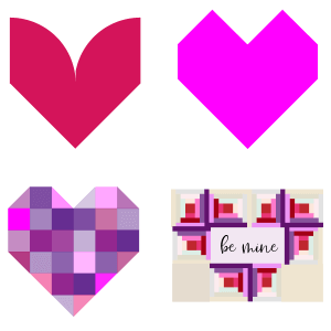 Illustrations of various Heart shaped quilt blocks