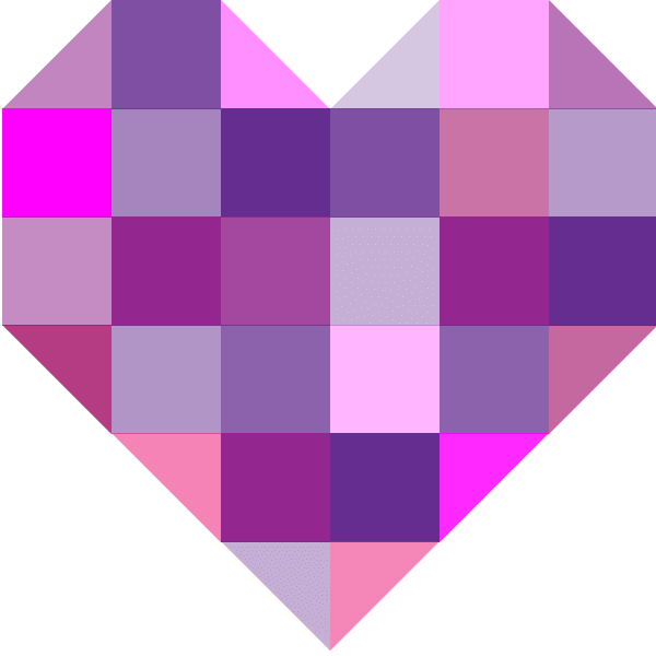 Exploded view of Heart Quilt Block made with patchwork