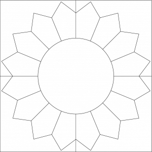 Outlined illustration of a 4blade Dresden Plate quilt block