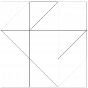 Outlined illustration of the darting birds quilt block