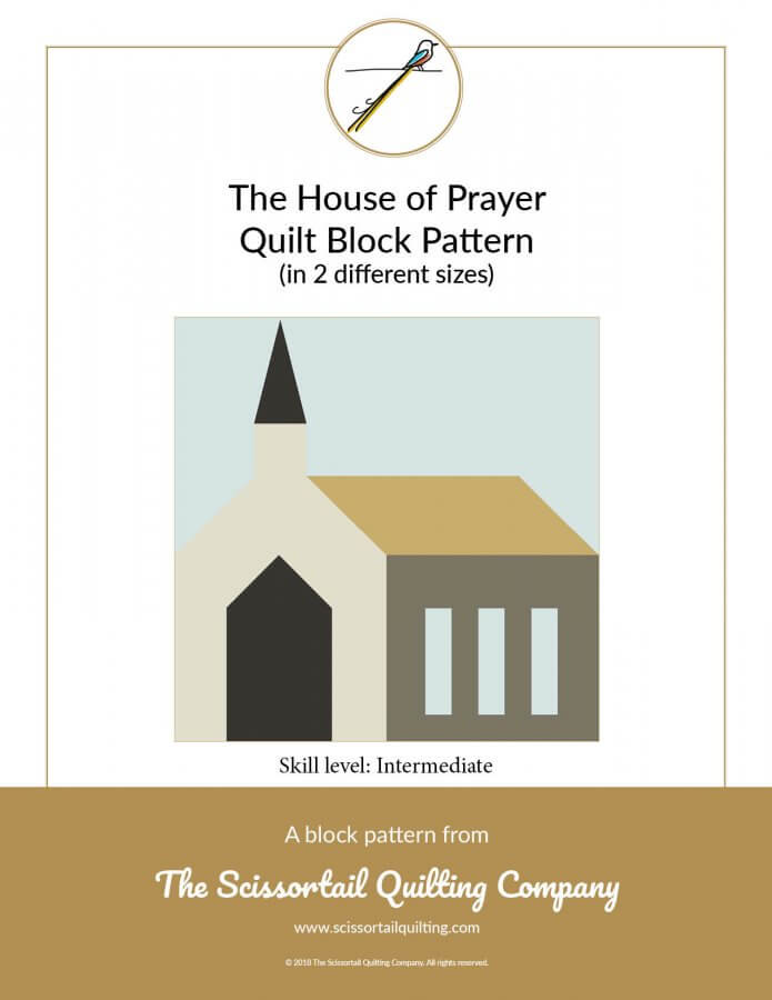 Cover for a pattern showing a church quilt block