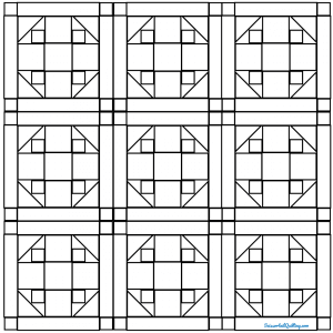 Outlined drawing of a group of Fanny's Favorite Quilt Blocks