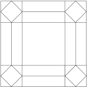 outlined illustration of the johnnie round the corner quilt block