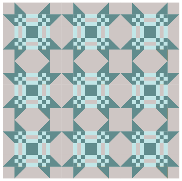 Illustration of the Missouri Puzzle Quilt Block used in a quilt layout