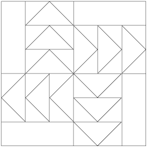 Outlined illustration of the pinwheel geese quilt block