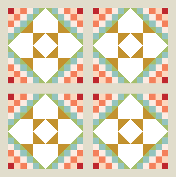 Grouping example of Steps to the altar quilt block with alternating blocks