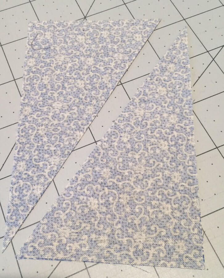 Rectangular Pieces of fabric cut on the diagonal
